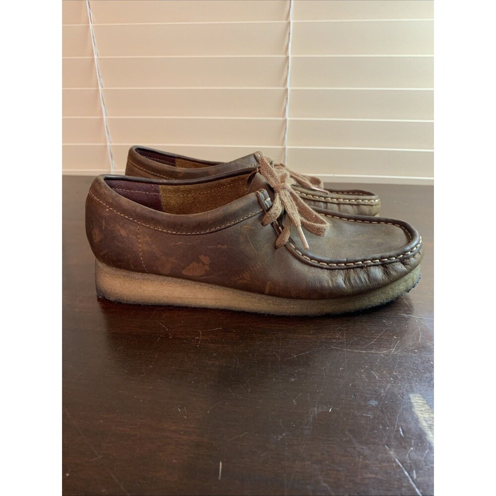 Clarks Womens Wallabee Beeswax Leather Moccasin Lace Up Shoes Brown Size 8M